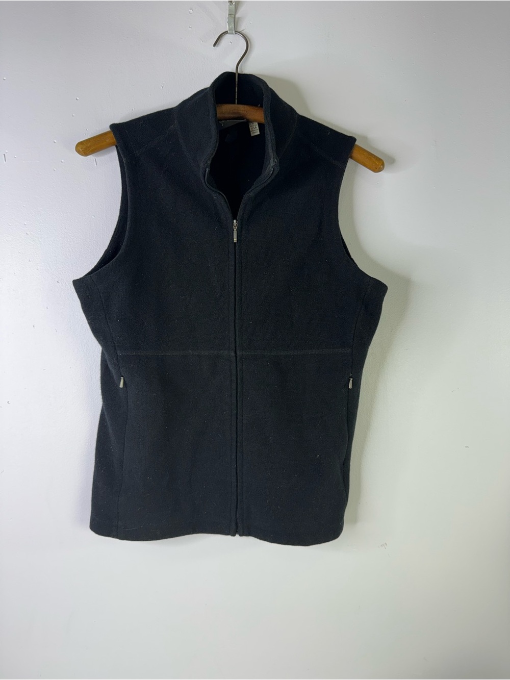 Ibex Merino Wool Vest Womens small Black Full Zip Zque Mock Neck Pocket